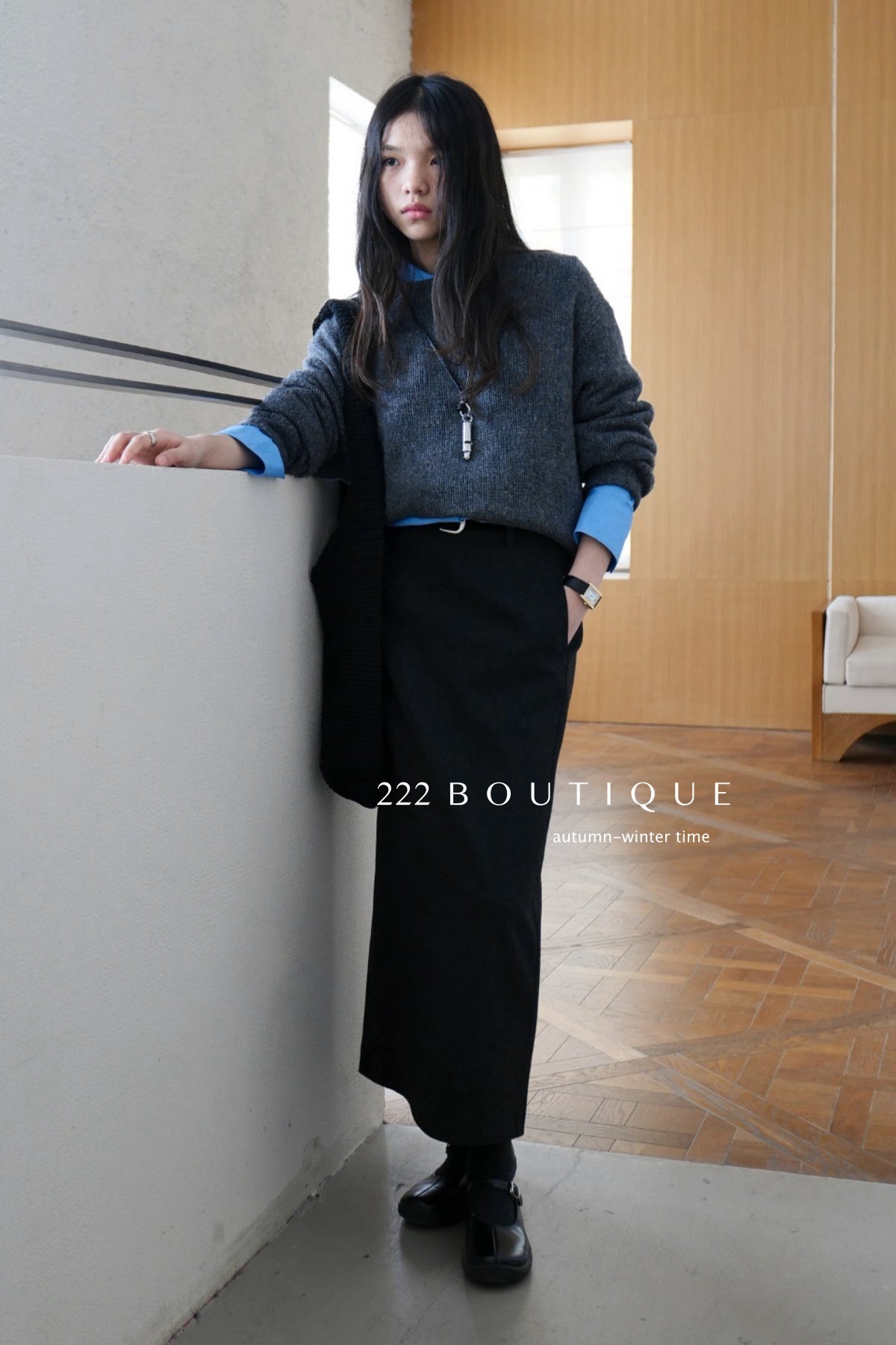 18v5 Wool pencil skirt – long, minimalist