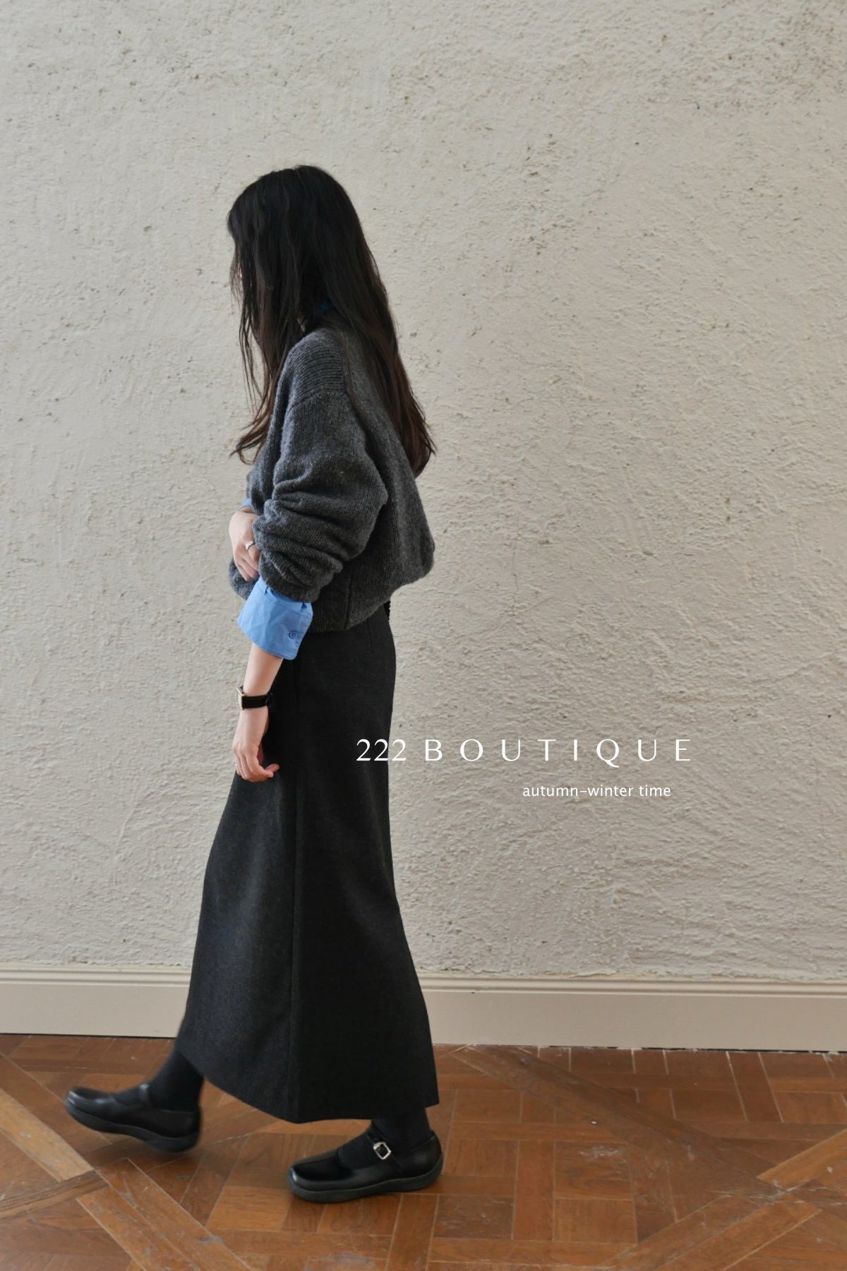 18v5 Wool pencil skirt – long, minimalist