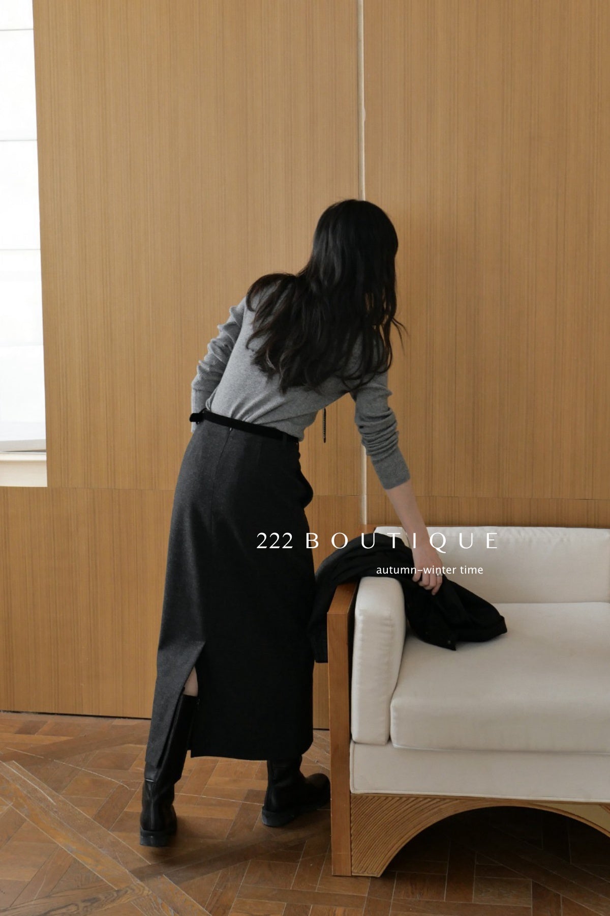 18v5 Wool pencil skirt – long, minimalist