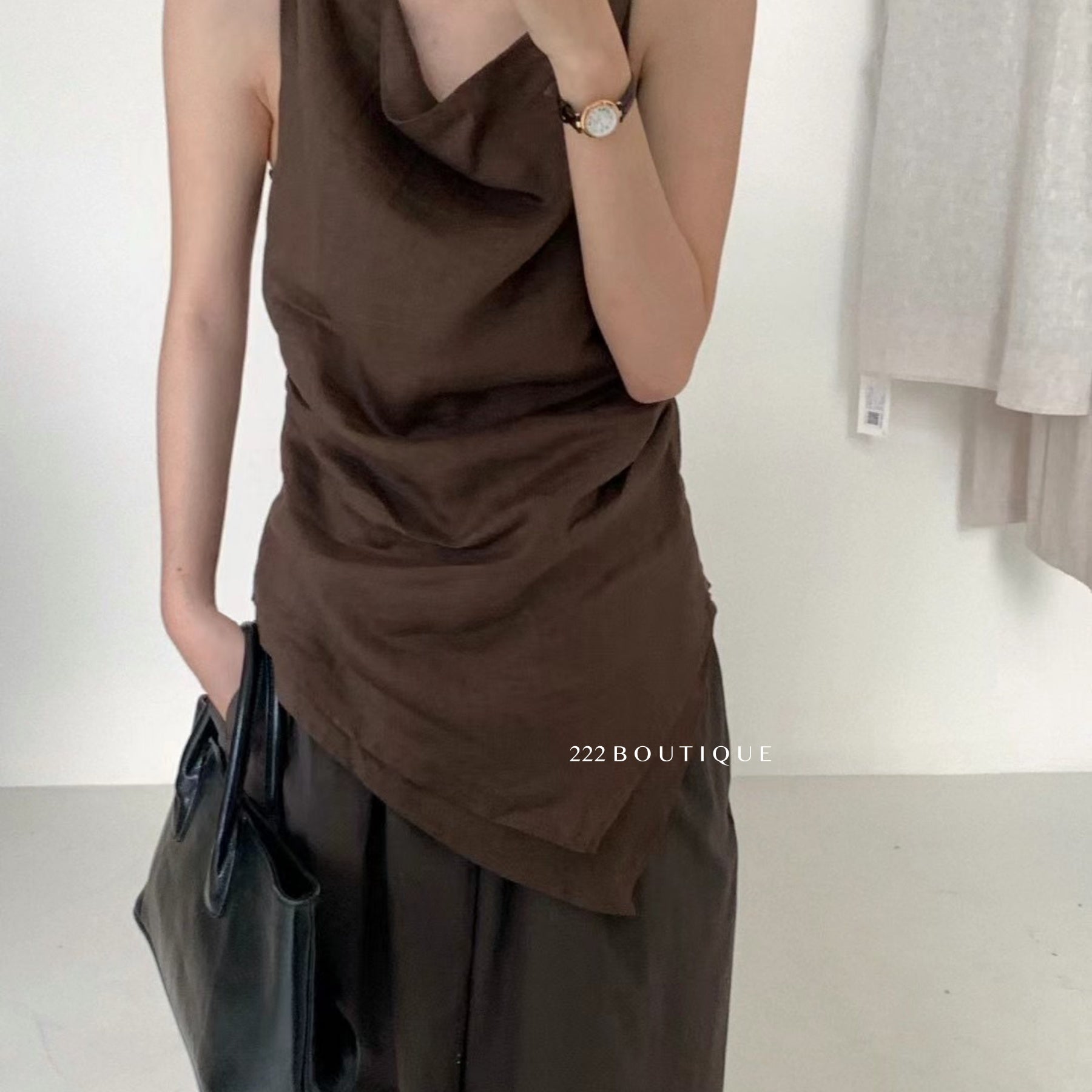 14a47 Asymmetrical Draped Top – Soft Linen Blend