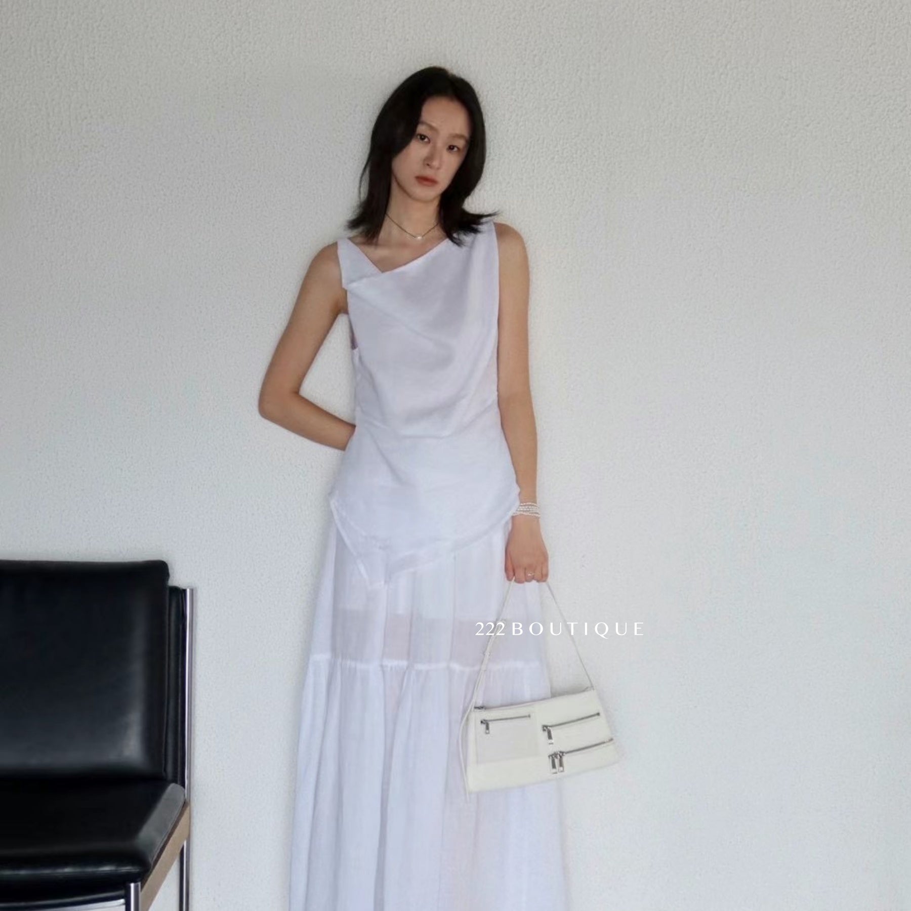 14a47 Asymmetrical Draped Top – Soft Linen Blend