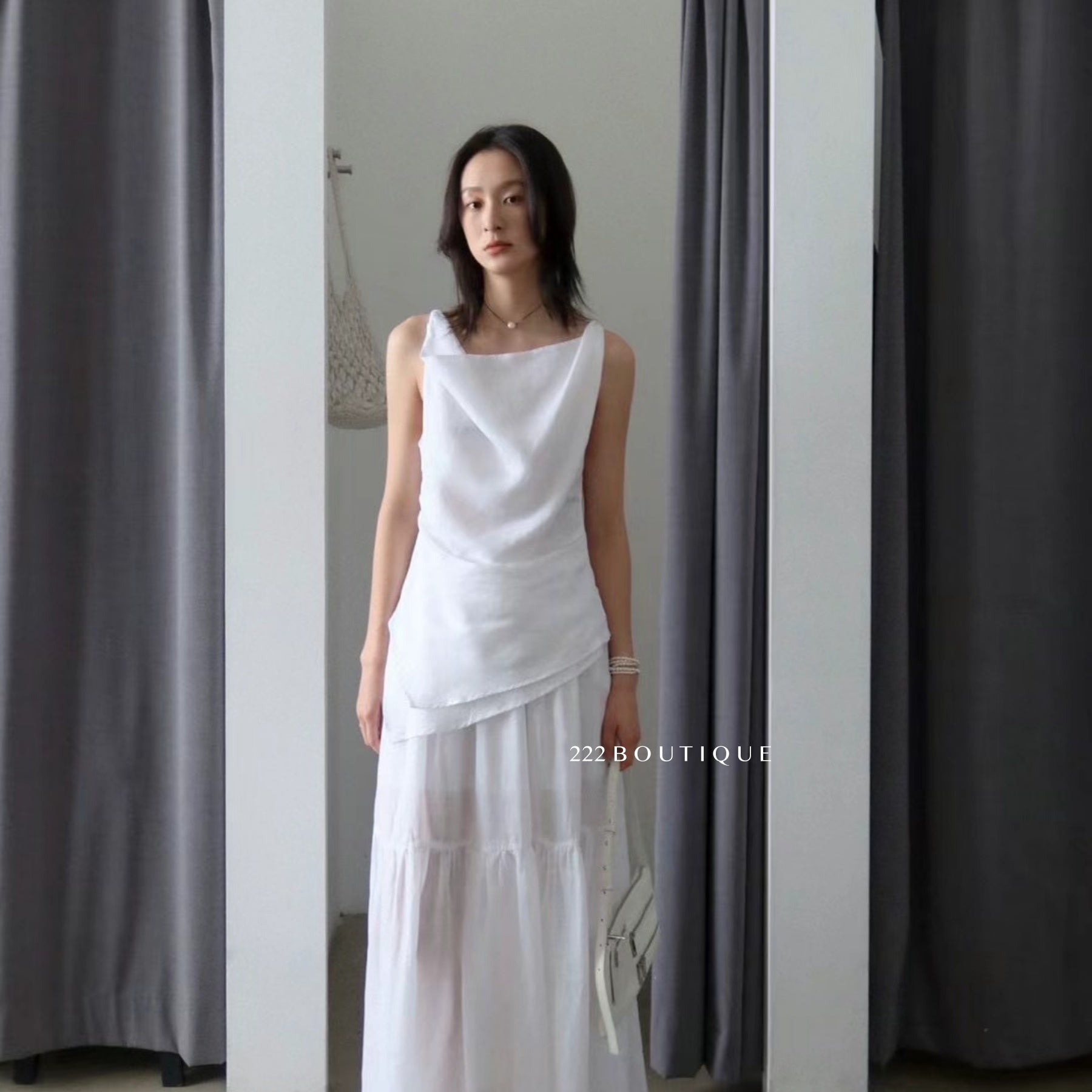 14a47 Asymmetrical Draped Top – Soft Linen Blend