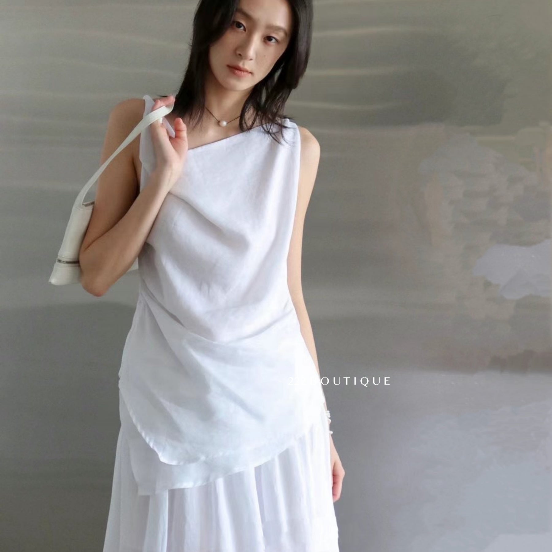 14a47 Asymmetrical Draped Top – Soft Linen Blend
