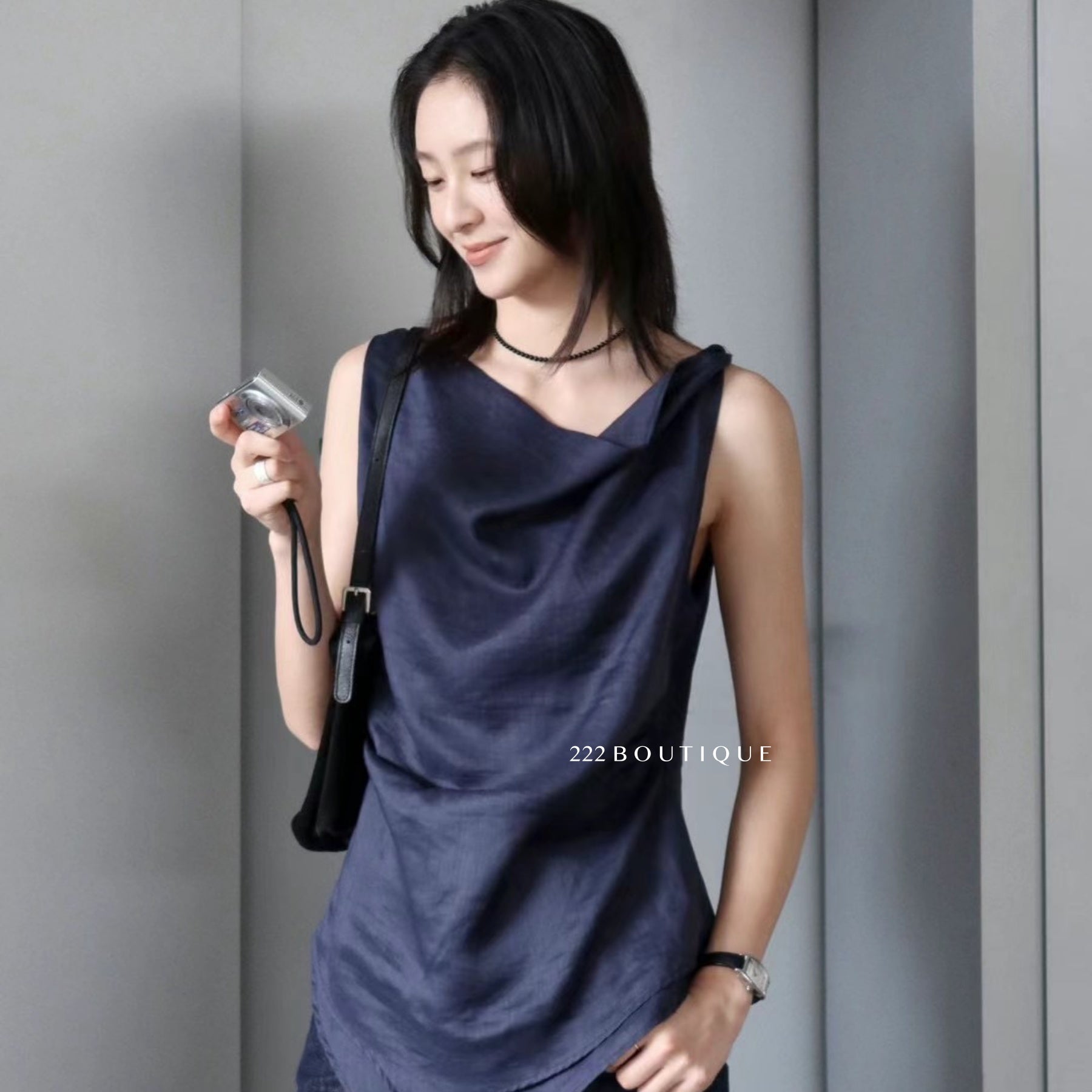 14a47 Asymmetrical Draped Top – Soft Linen Blend