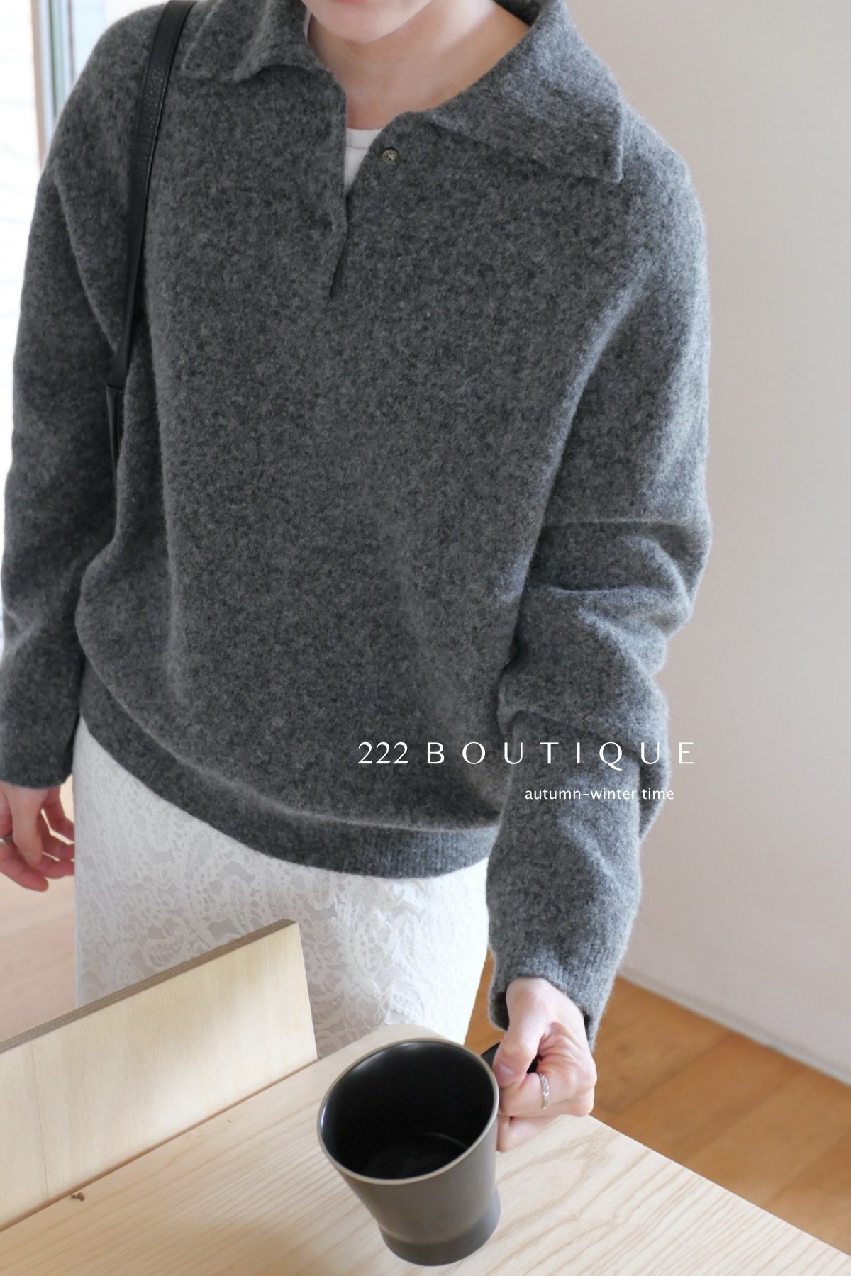 18a55 Basic cashmere polo sweater