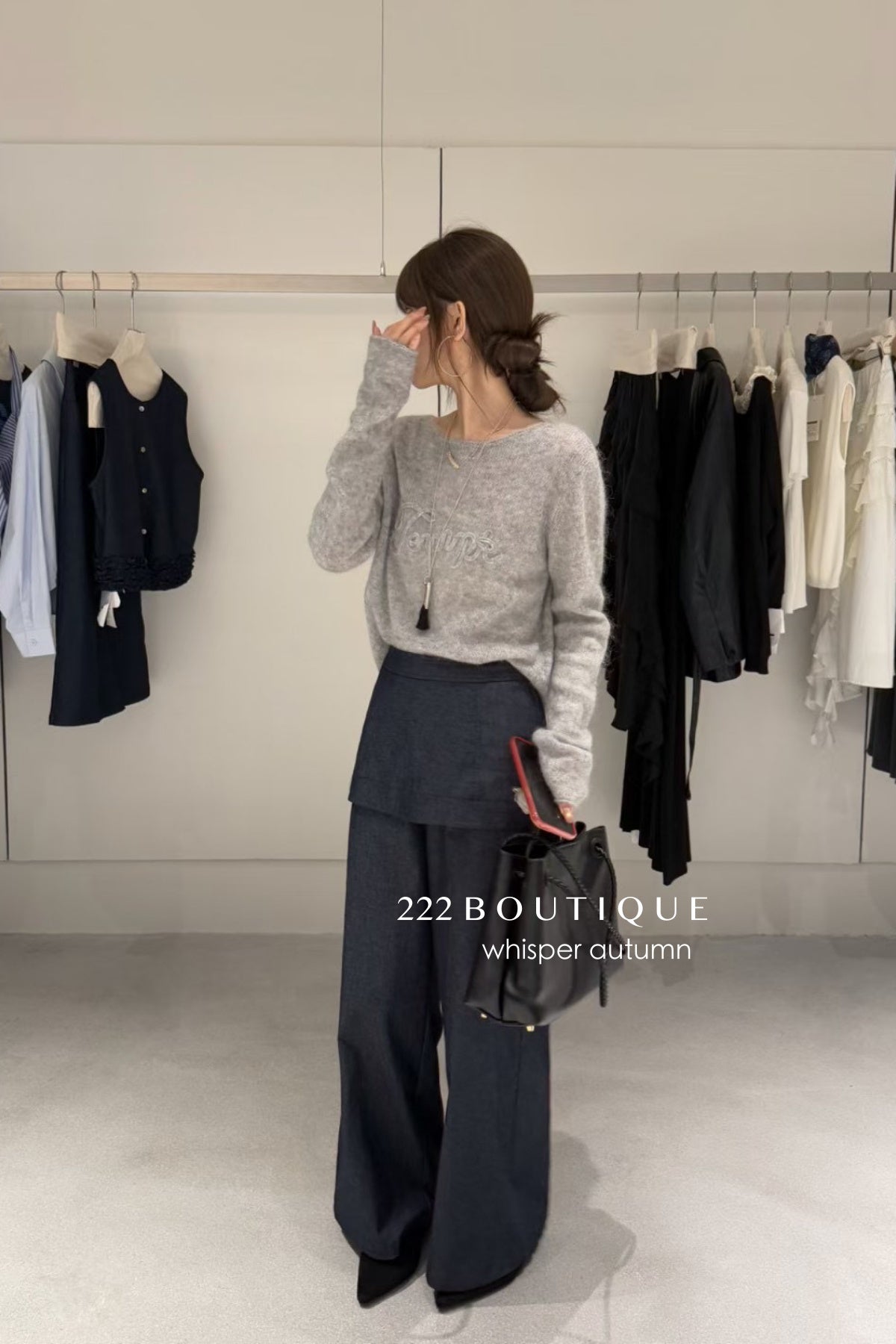 17q40 Layered denim pants with skirt overlay