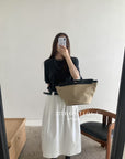 17v6 Pleated khaki wool-blend long skirt