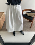 17v6 Pleated khaki wool-blend long skirt