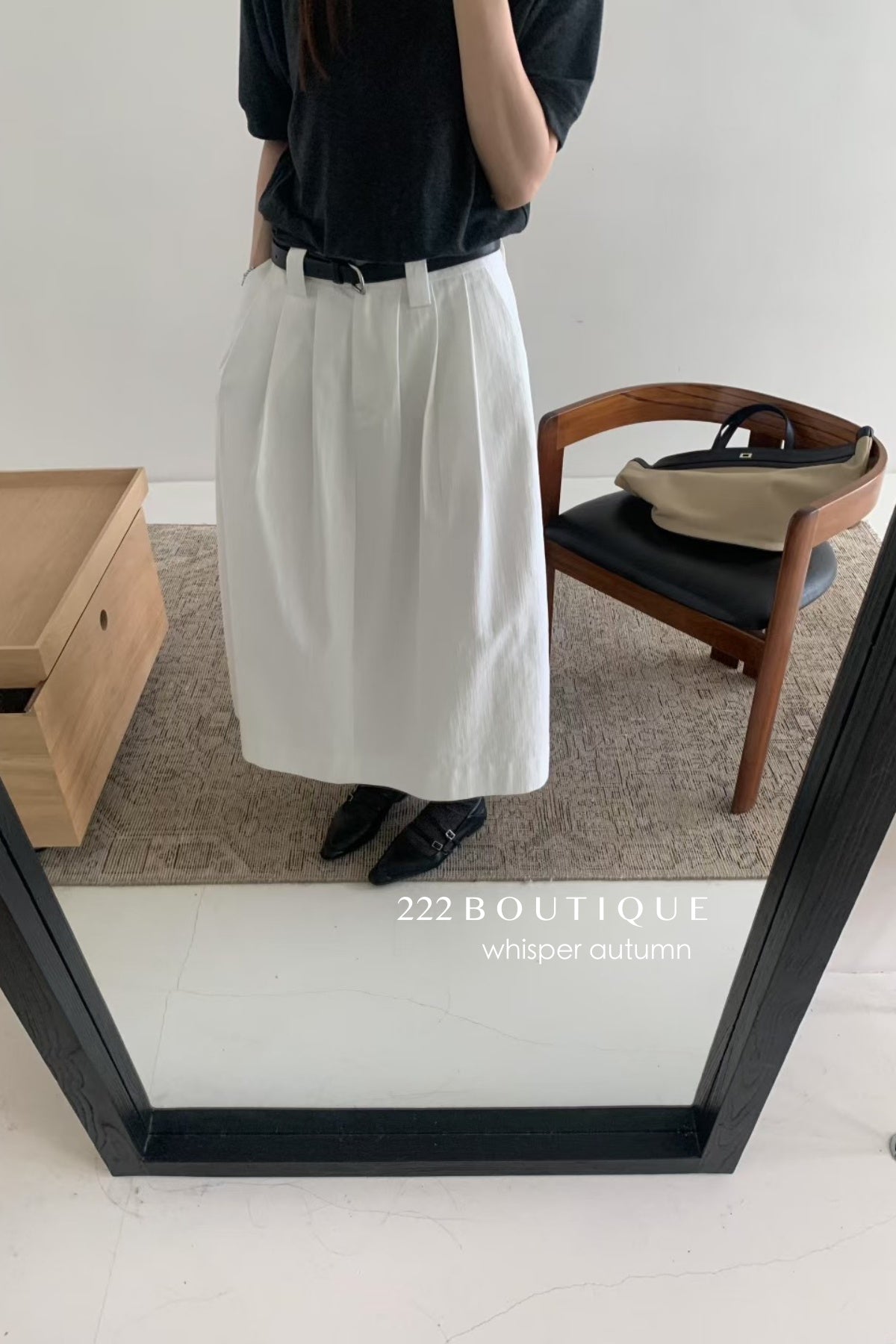 17v6 Pleated khaki wool-blend long skirt