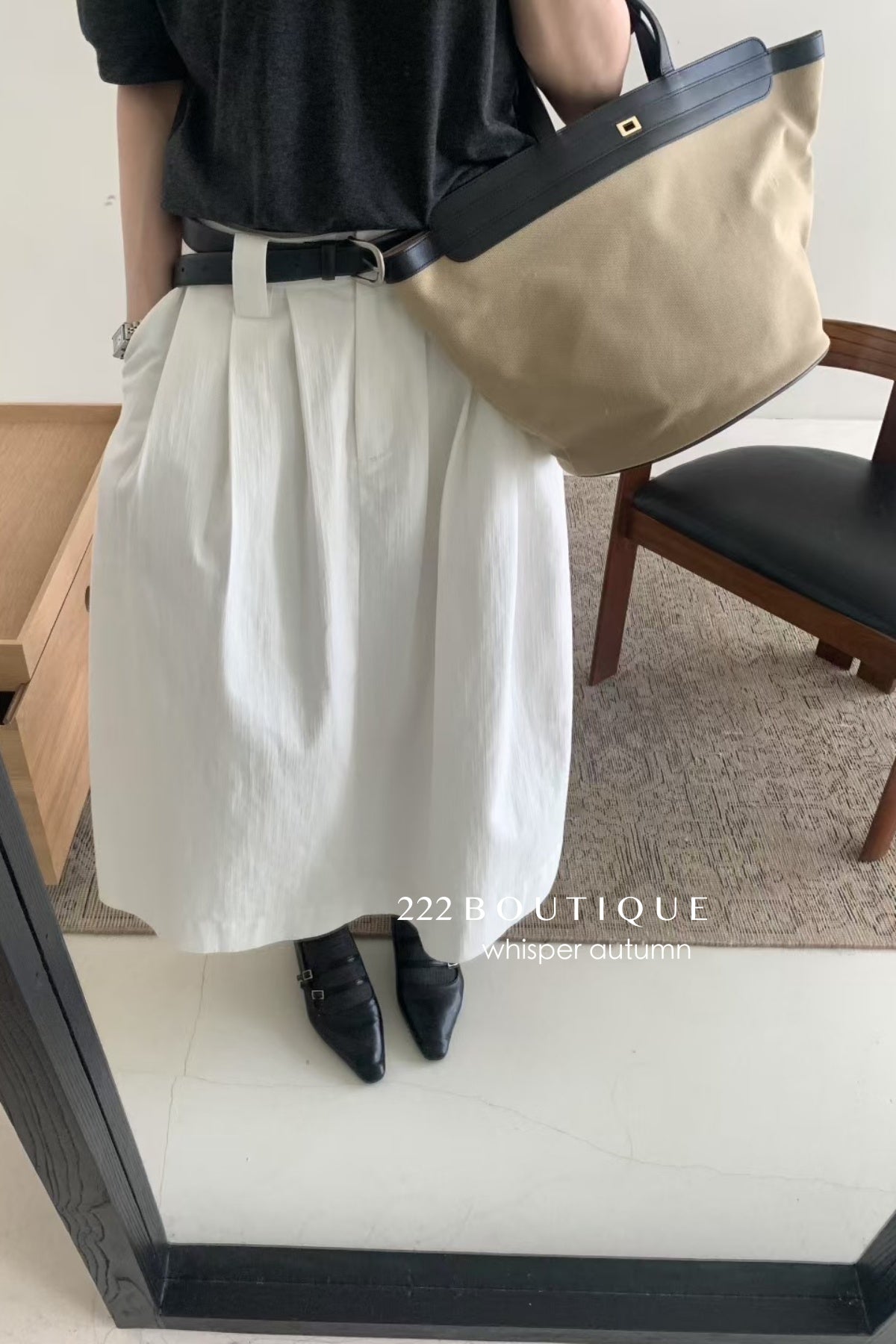 17v6 Pleated khaki wool-blend long skirt