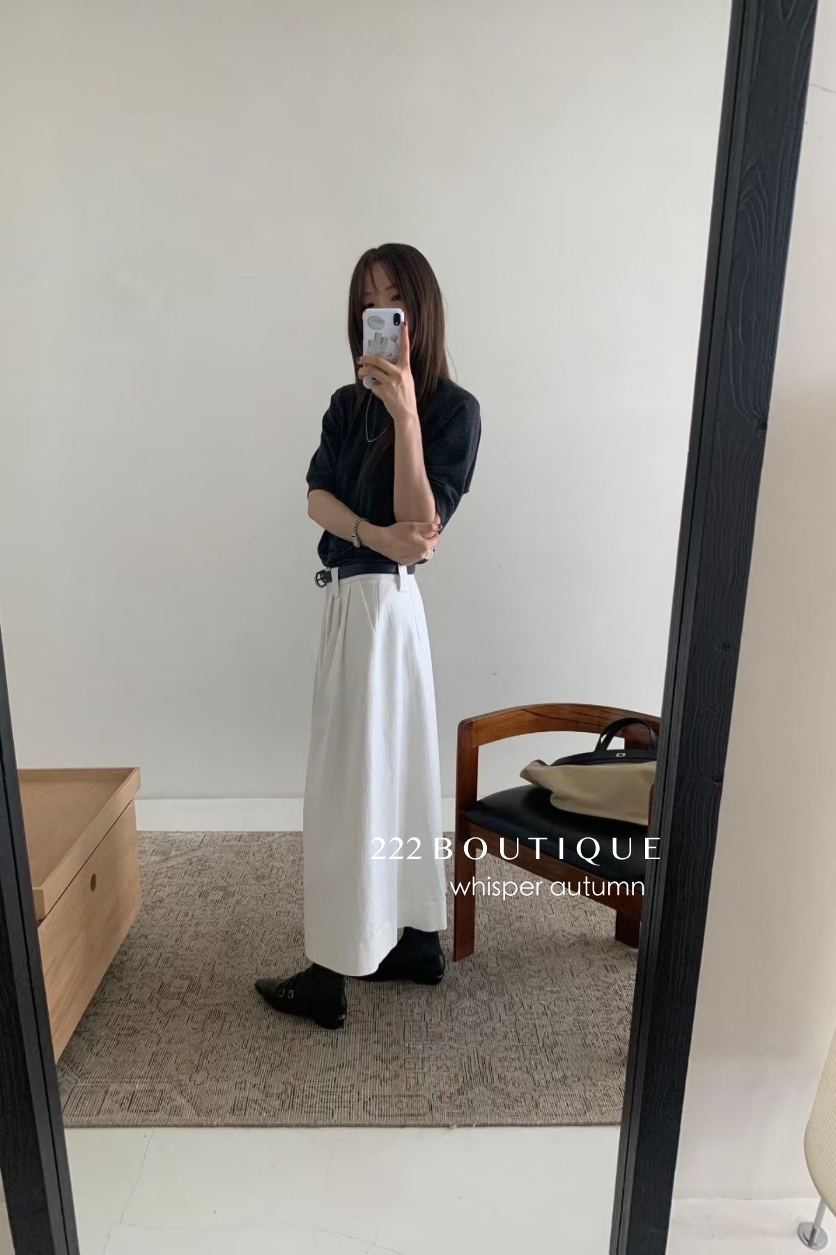17v6 Pleated khaki wool-blend long skirt