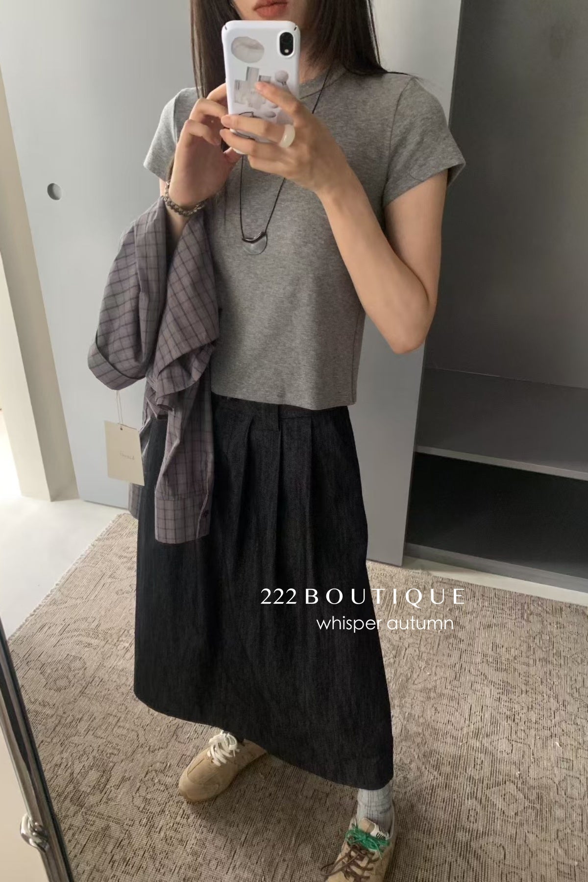 17v6 Pleated khaki wool-blend long skirt