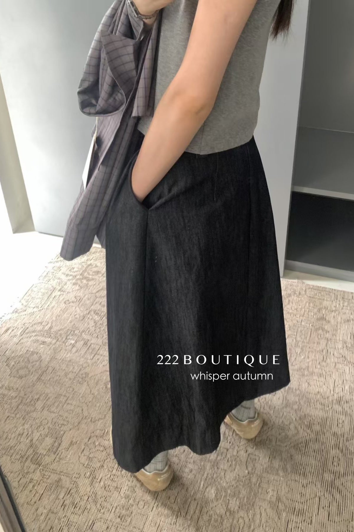 17v6 Pleated khaki wool-blend long skirt