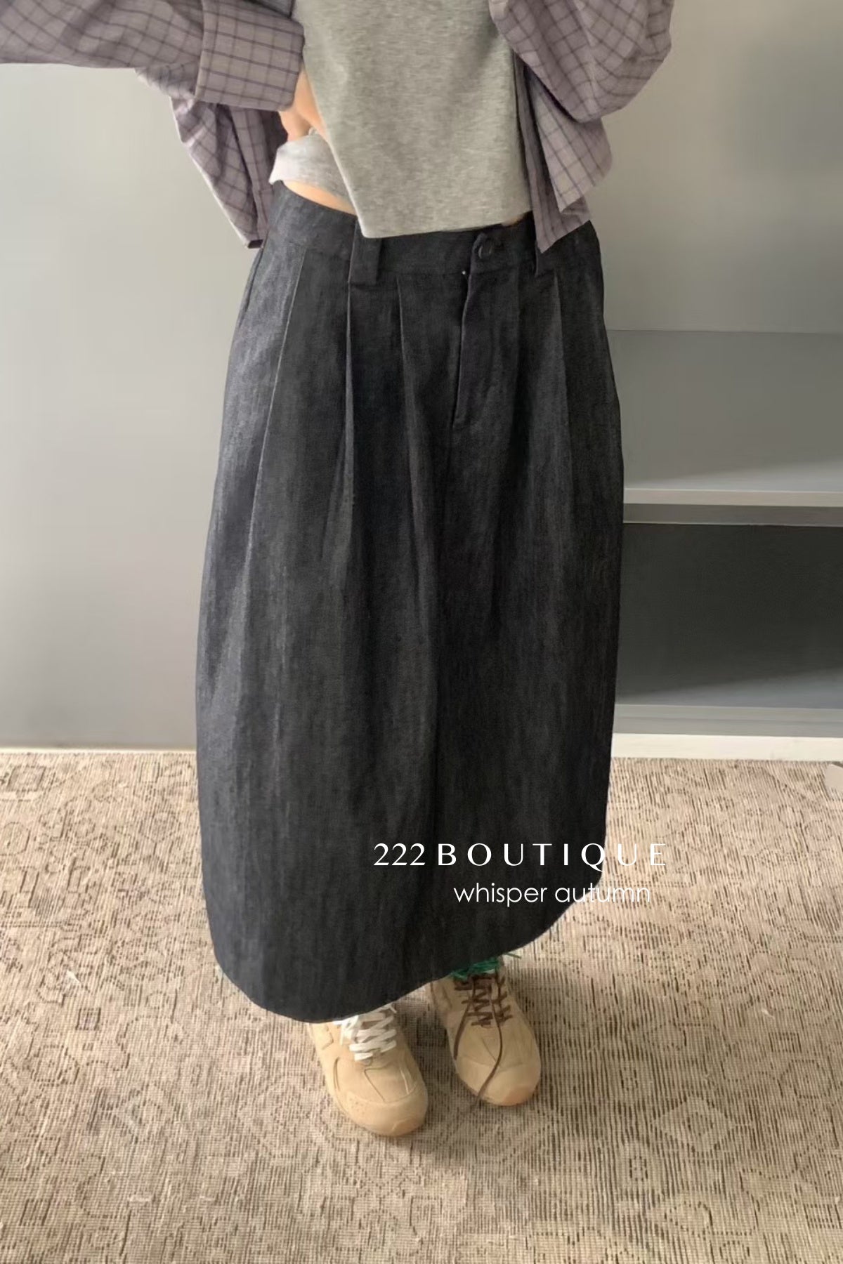 17v6 Pleated khaki wool-blend long skirt