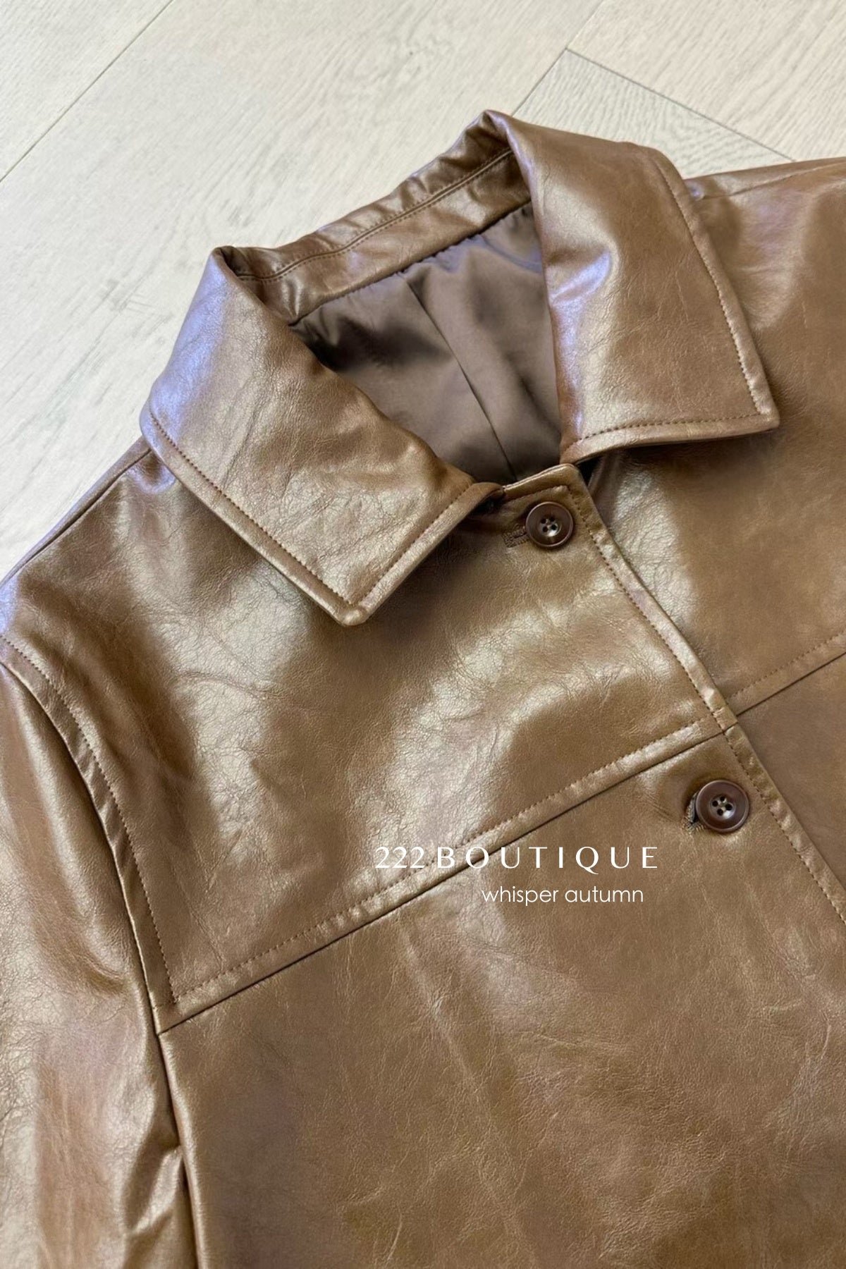 16a111 Basic leather jacket with notch collar