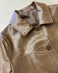 16a111 Basic leather jacket with notch collar
