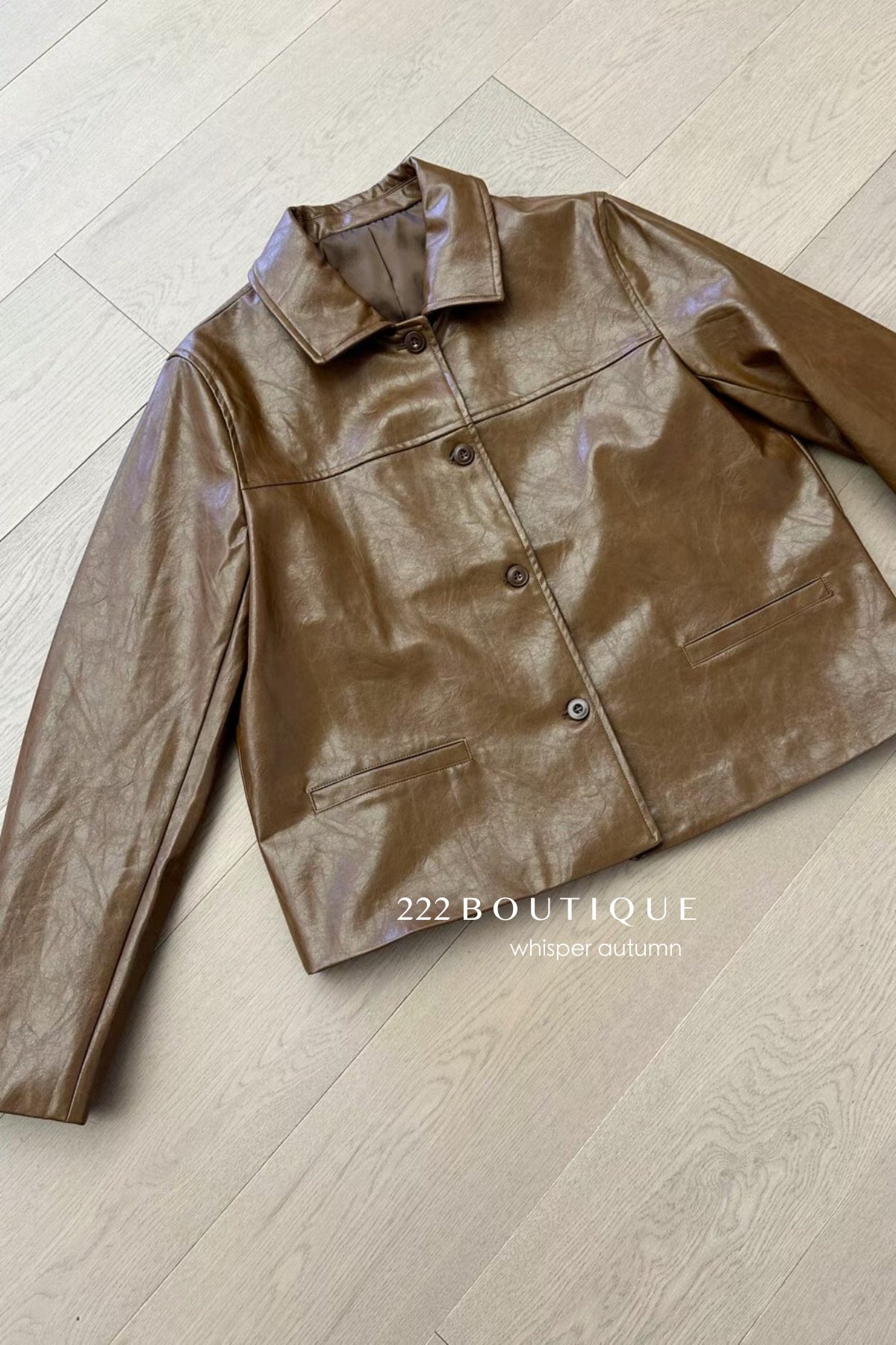 16a111 Basic leather jacket with notch collar