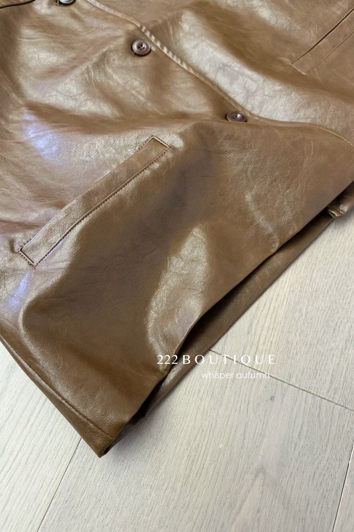 16a111 Basic leather jacket with notch collar