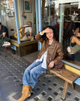 16a111 Basic leather jacket with notch collar