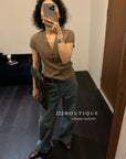 16a111 Short-sleeve V-neck cashmere top