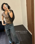 16a111 Short-sleeve V-neck cashmere top