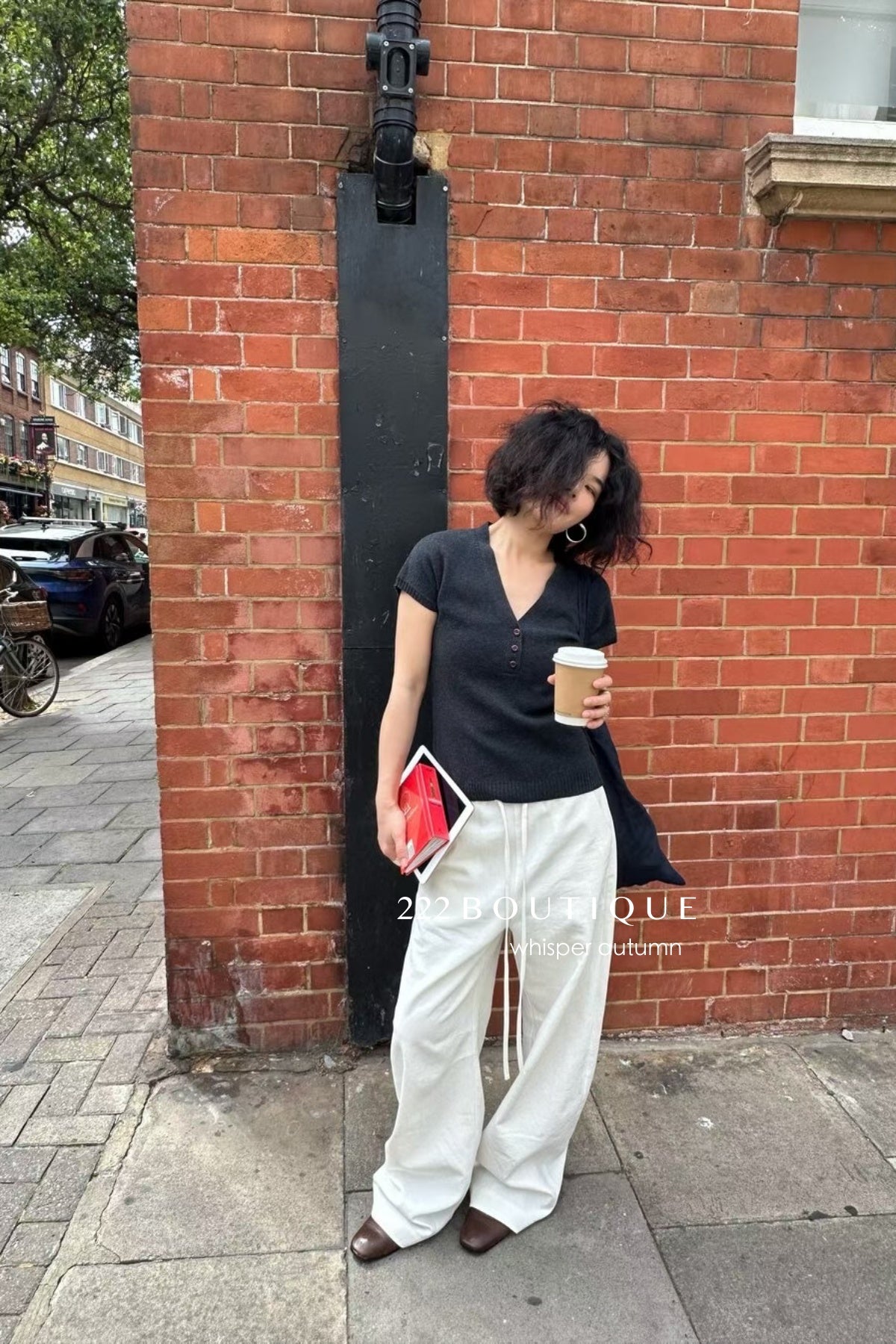 16a111 Short-sleeve V-neck cashmere top