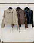 16a109 Basic leather jacket with notch collar