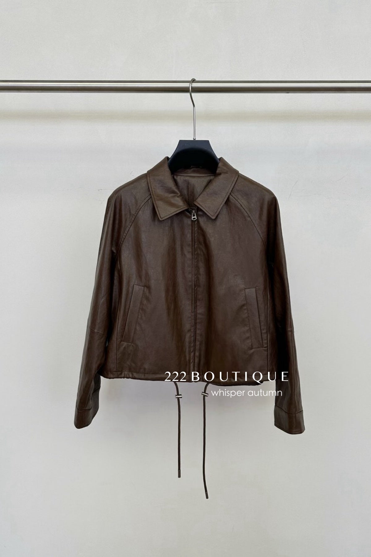 16a109 Basic leather jacket with notch collar