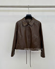 16a109 Basic leather jacket with notch collar