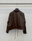 16a109 Basic leather jacket with notch collar