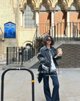 16a109 Basic leather jacket with notch collar