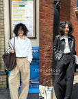 16q26 Korean khaki straight-leg trousers