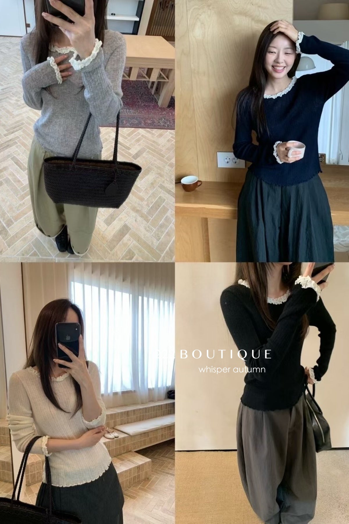17a5 Long-sleeve knit top with lace trim