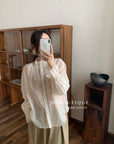17a7 Silk blouse with lace sleeve details