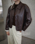 16a30 Leather jacket with Peter Pan collar and buttoned sleeves