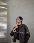 16a30 Leather jacket with Peter Pan collar and buttoned sleeves