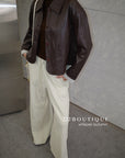 16a30 Leather jacket with Peter Pan collar and buttoned sleeves