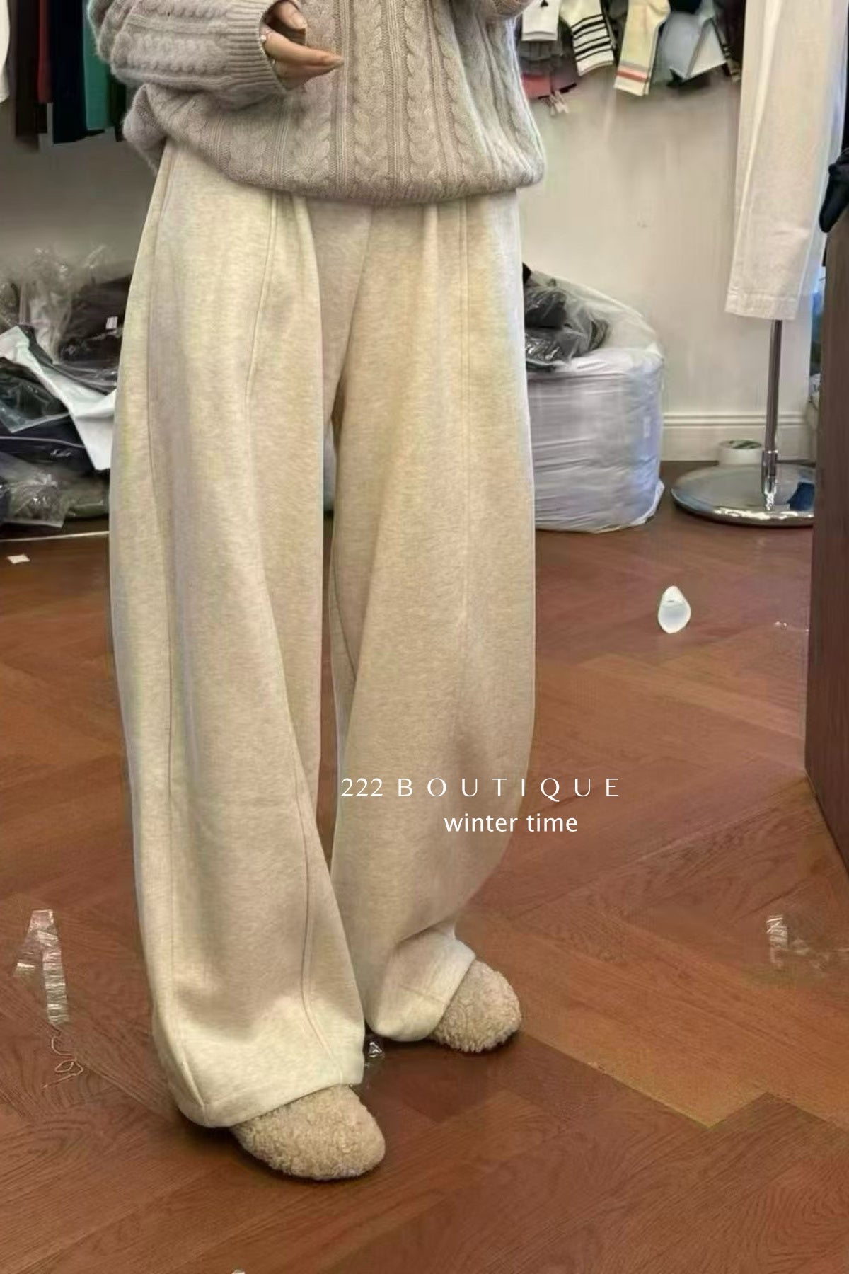 19q40 Cashmere blend elastic-waist wide-leg pants