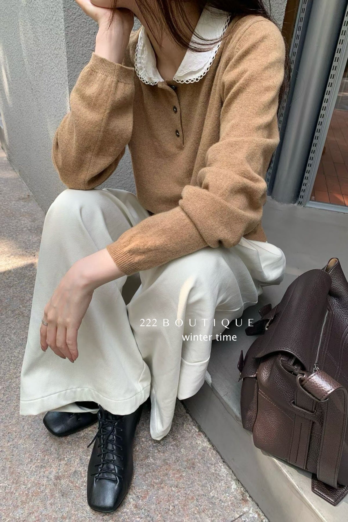 19a98 Cashmere knit shirt-collar top