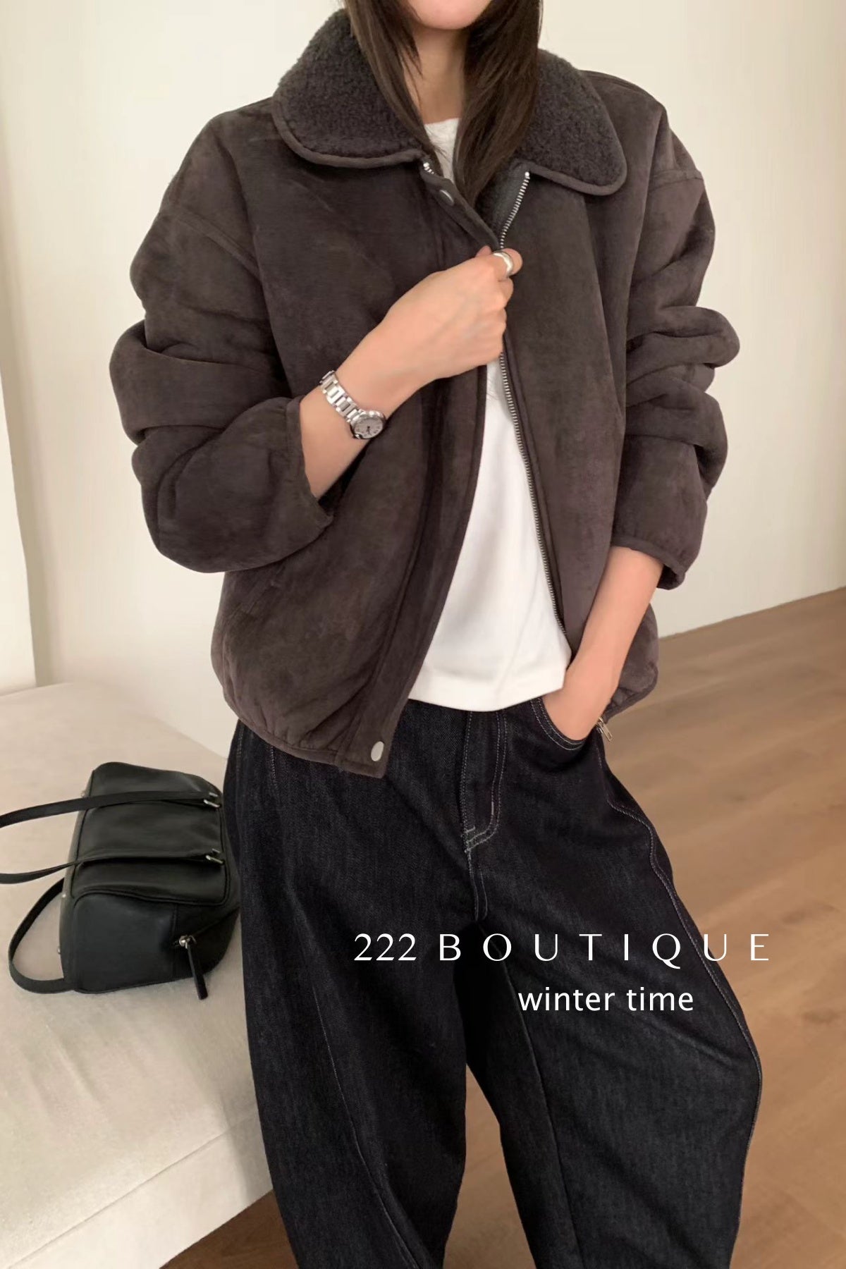 19a68 Suede fur-lined jacket