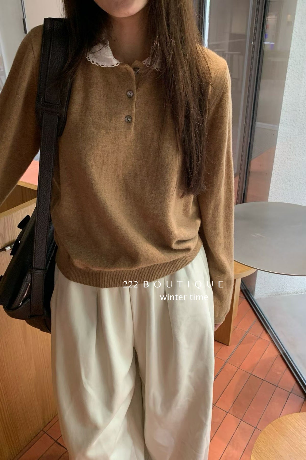 19a98 Cashmere knit shirt-collar top