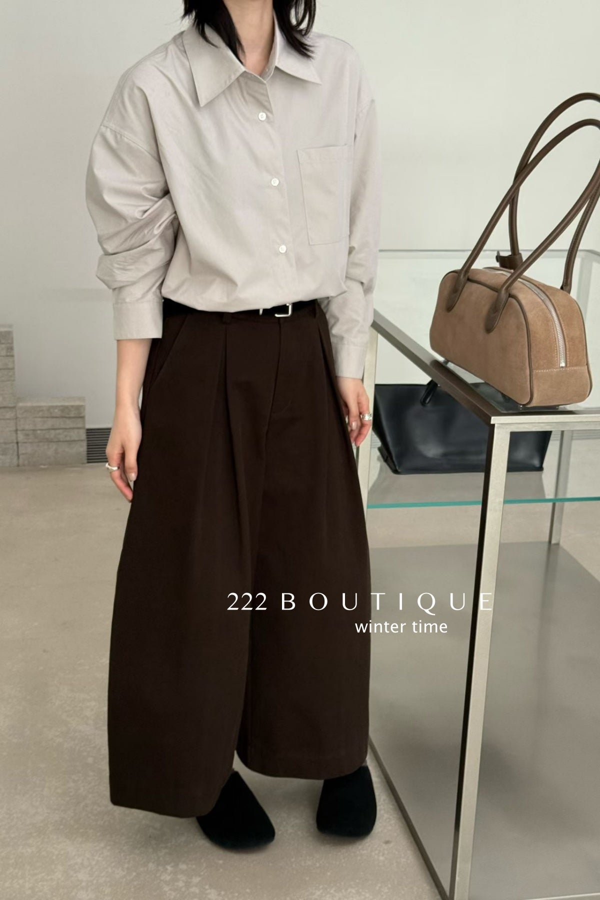 20q14 Wool–khaki blend cropped trousers with belt