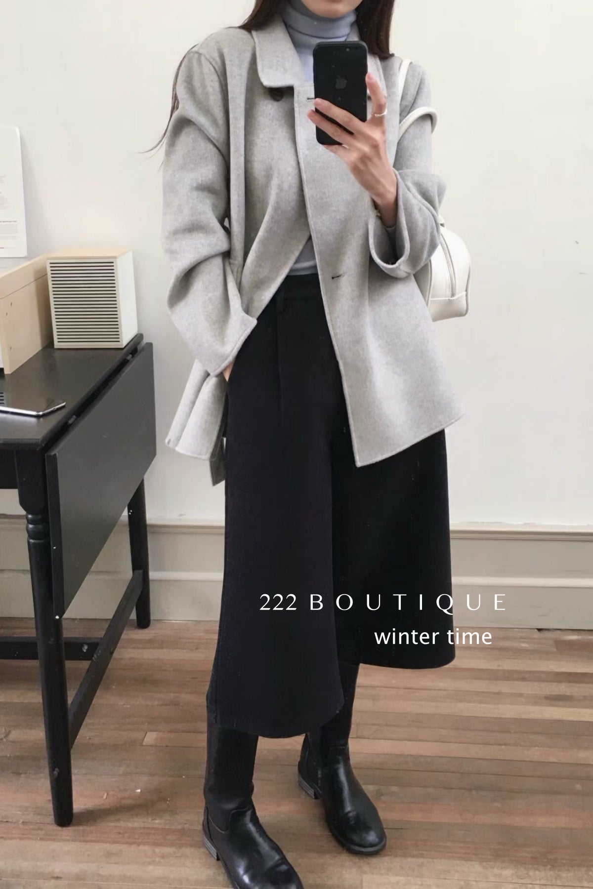 21a29 Mid-length notched-collar wool coat