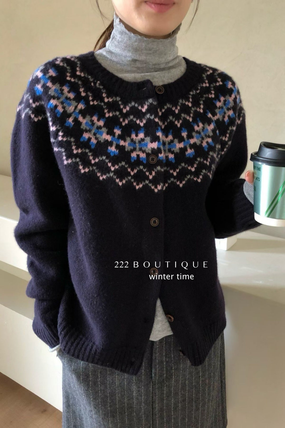 19a100 Cashmere patterned cardigan