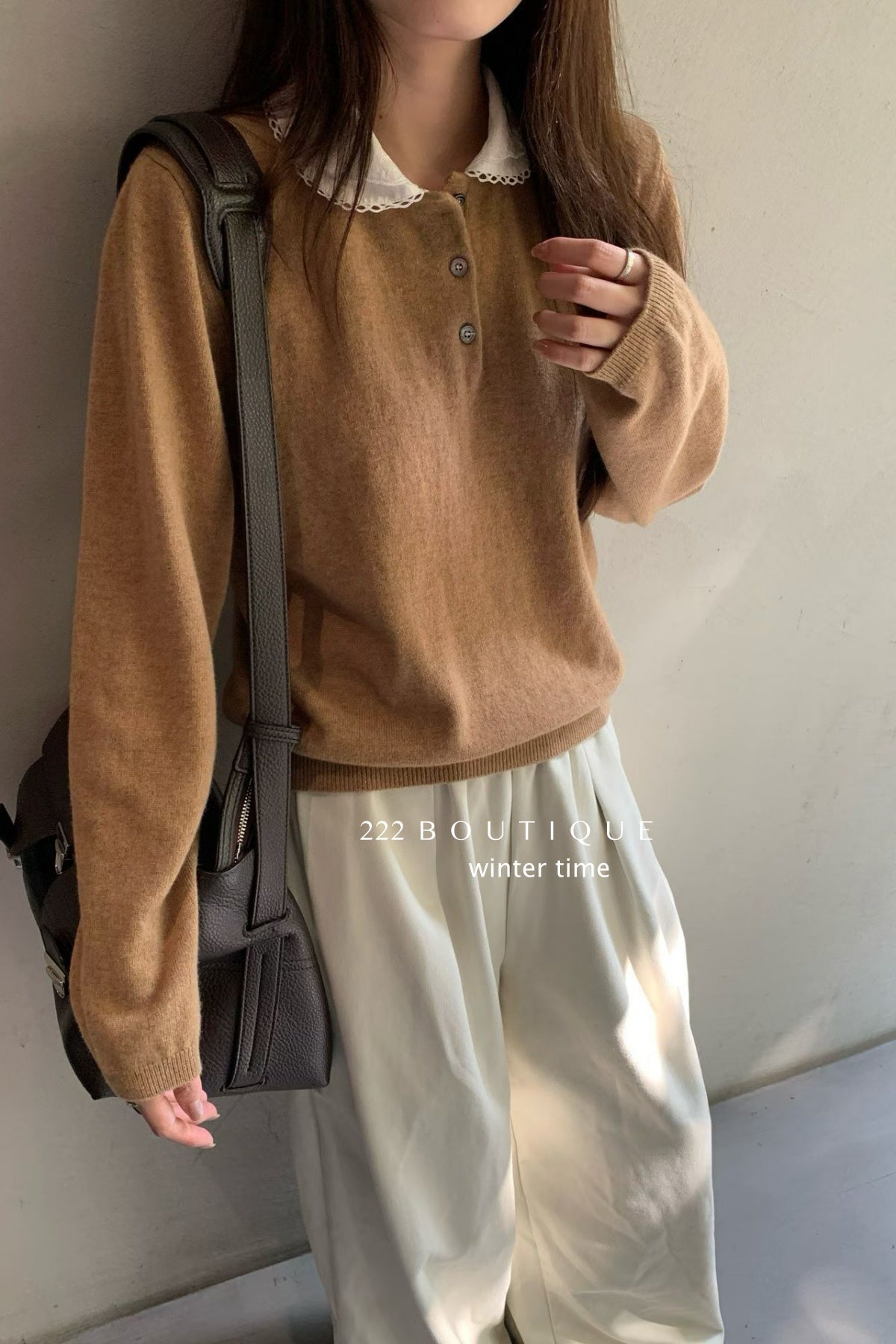 19a98 Cashmere knit shirt-collar top