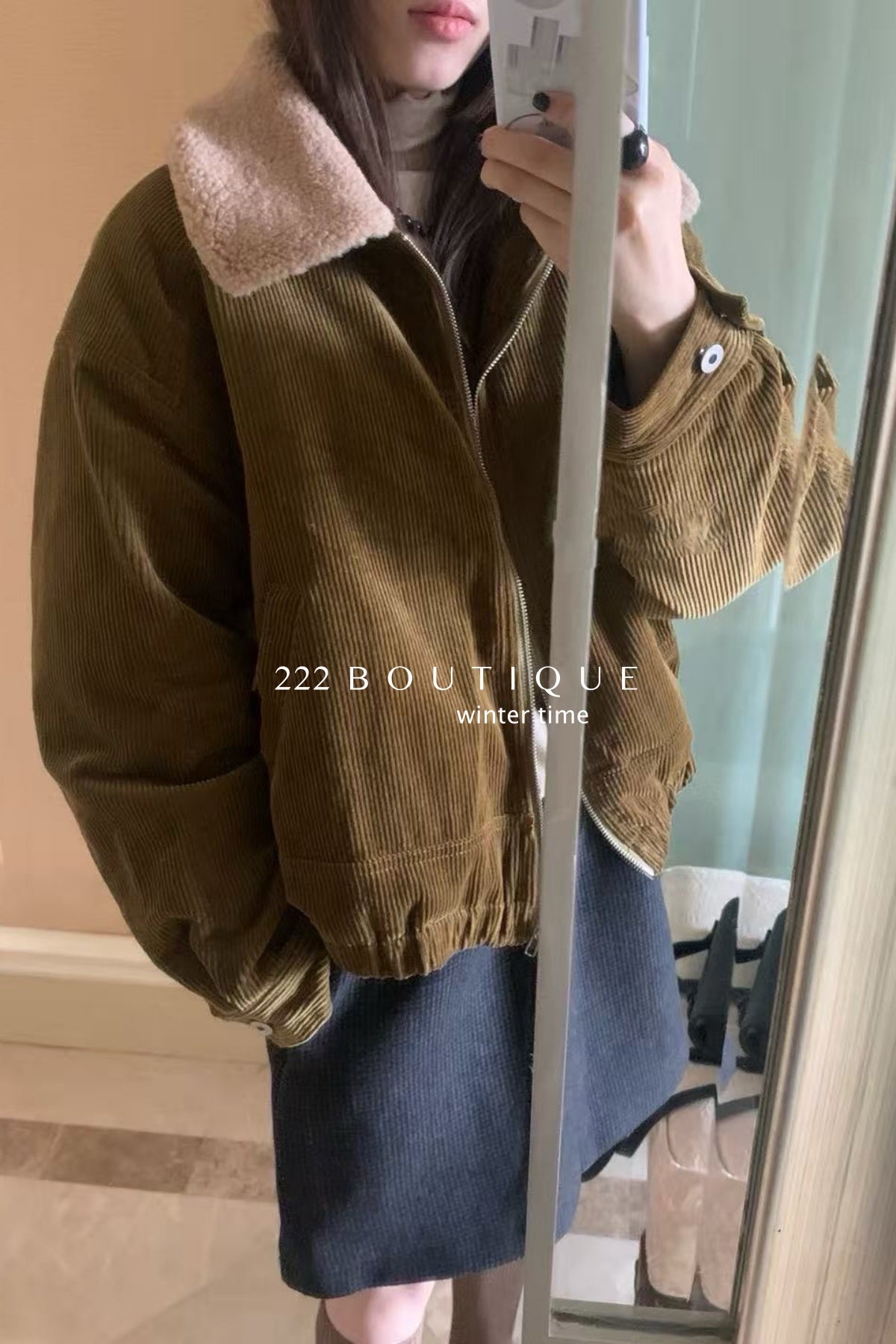 20a52 Velvet fleece jacket with fur collar