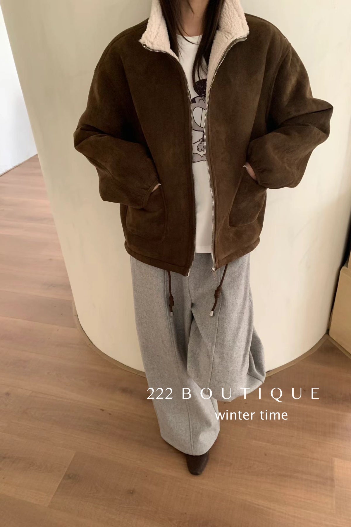 19a71 Suede fur-lined jacket