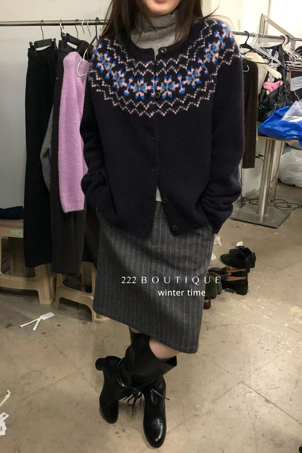 19a100 Cashmere patterned cardigan