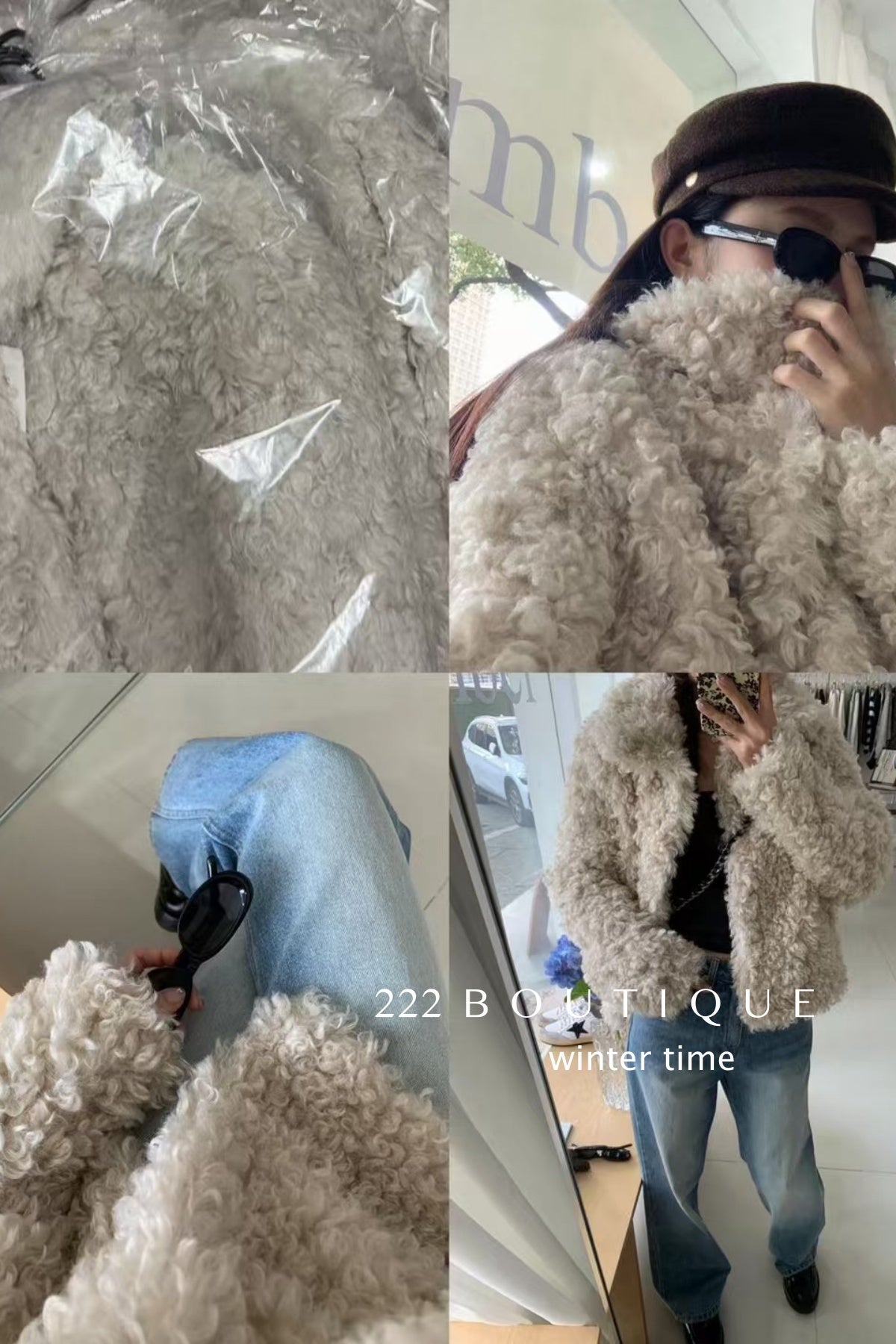 19a107 Fur notch-collar coat