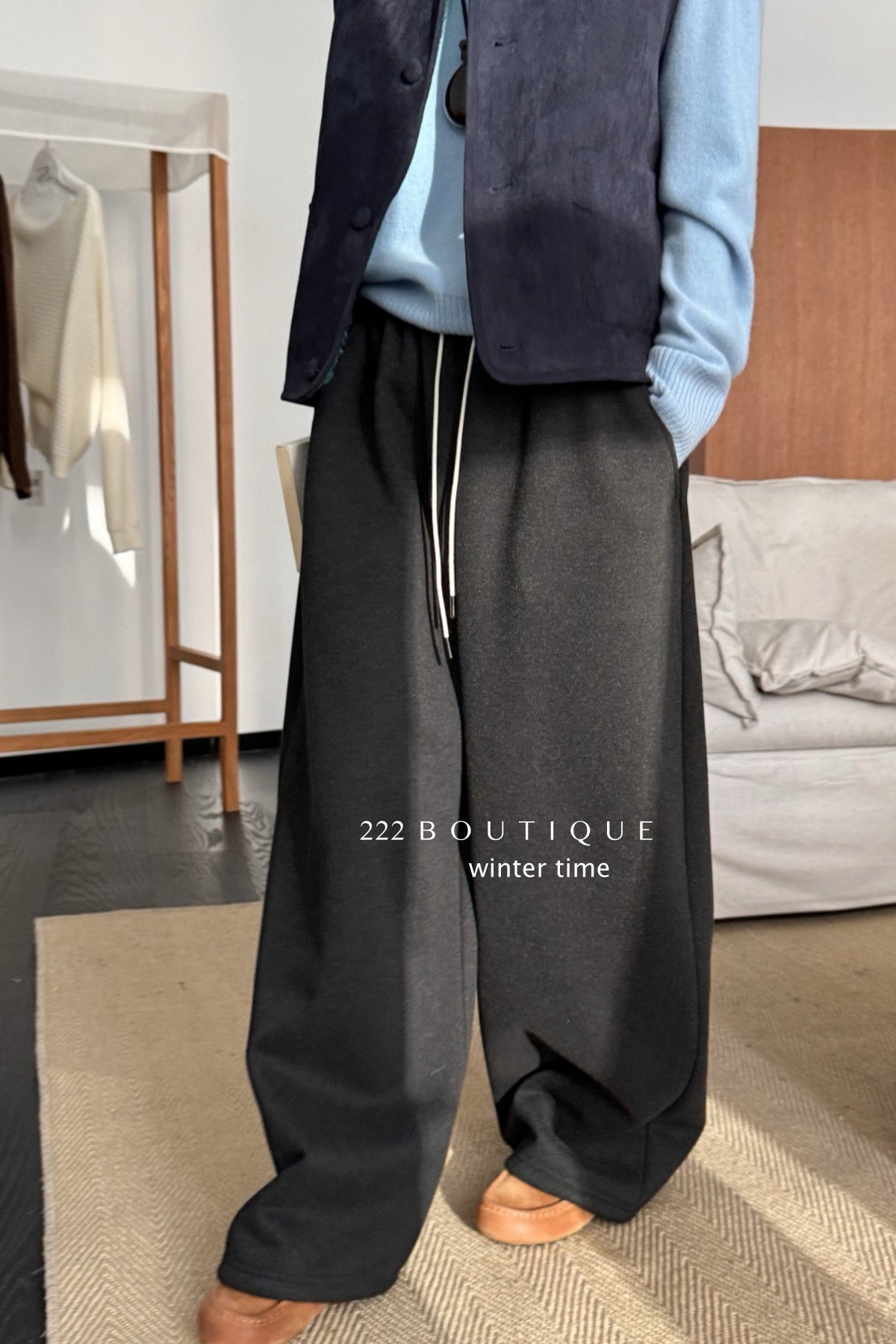 19q25 Cotton fleece straight-leg pants